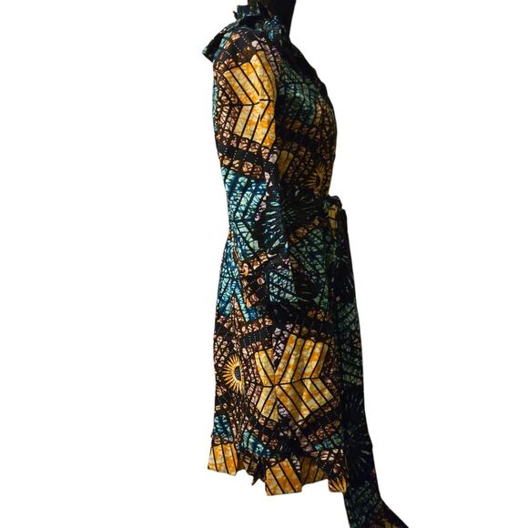 Natal Jacket Small Colorful Artsy Uganda Bold Belted Pockets Ruffled Collar - Picture 3 of 4